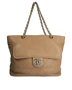 Large Quilted CC Flap Tote,Lambskin,Tan,3,AC,13406076